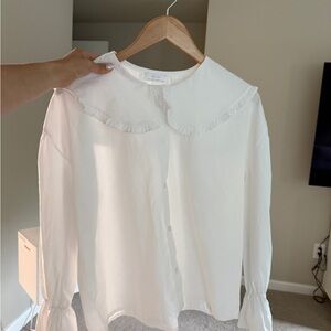 [SOLD] OAK + FORT White Puff Sleeve Blouse with Peter Pan Collar